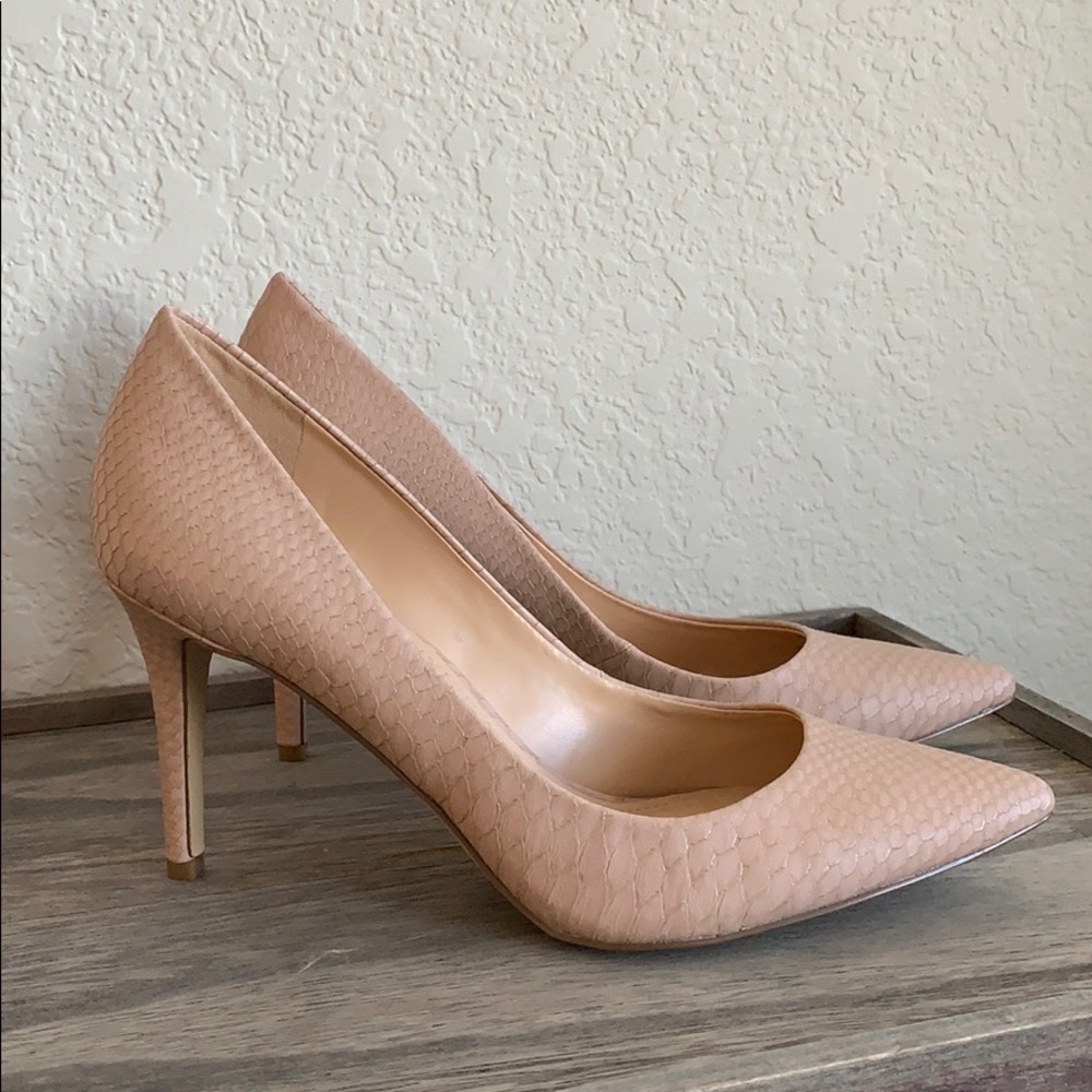 BCBGeneration Blush/Nude Snakeskin Heels
